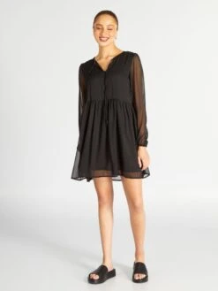 Vestido Corto De Manga Larga 'JDY' - Negro -TrendyModa Ventas vestido corto de manga larga jdy negro amv58 1 frb3