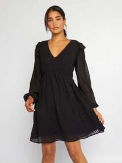 Vestido Corto De Plumeti - Negro