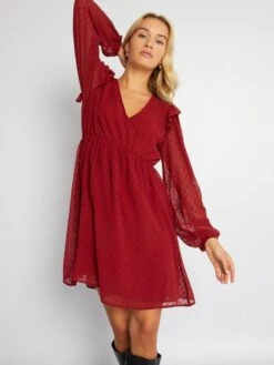 Vestido Corto De Plumeti - ROJO