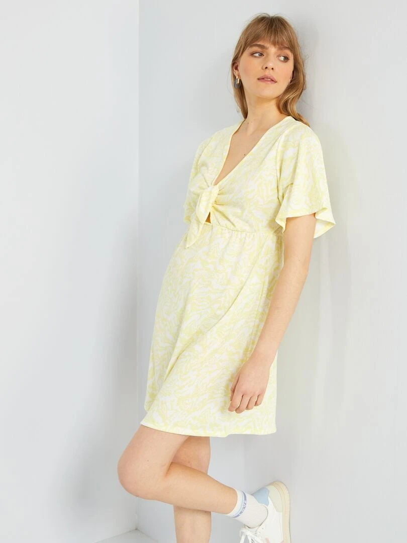 Vestido Corto De Punto Gofrado - AMARILLO 4 Vestido Corto De Punto Gofrado - AMARILLO - Imagen 2