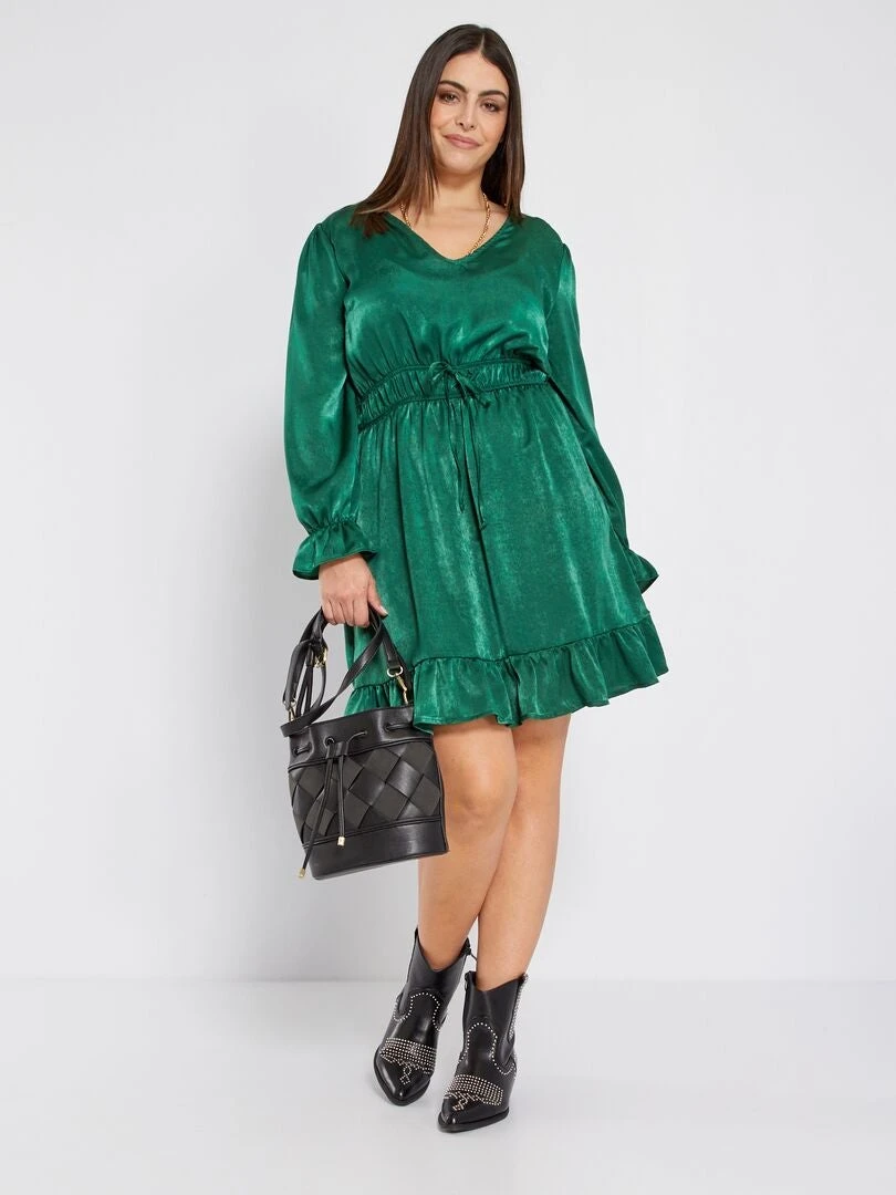 Vestido Corto Efecto Satinado - VERDE 3 Vestido Corto Efecto Satinado - VERDE