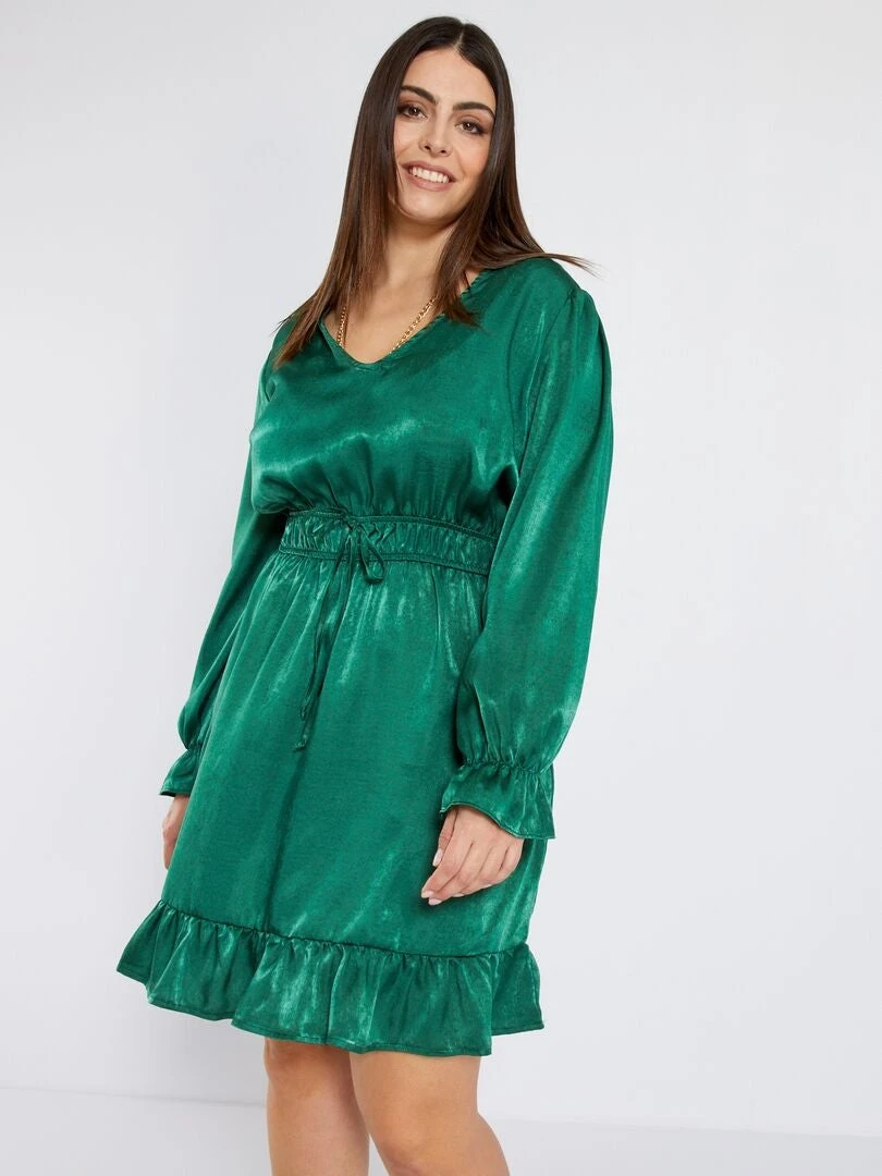 Vestido Corto Efecto Satinado - VERDE 4 Vestido Corto Efecto Satinado - VERDE - Imagen 2