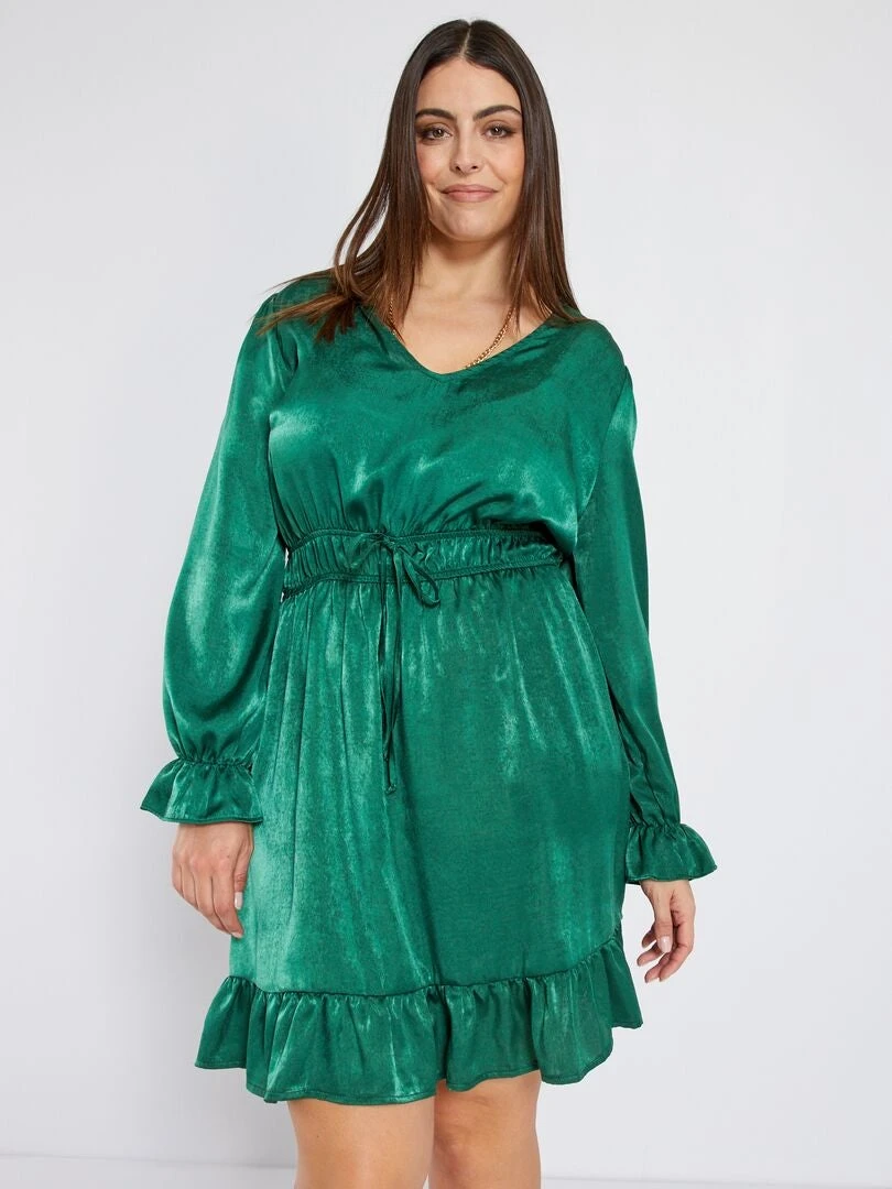 Vestido Corto Efecto Satinado - VERDE 6 Vestido Corto Efecto Satinado - VERDE - Imagen 4