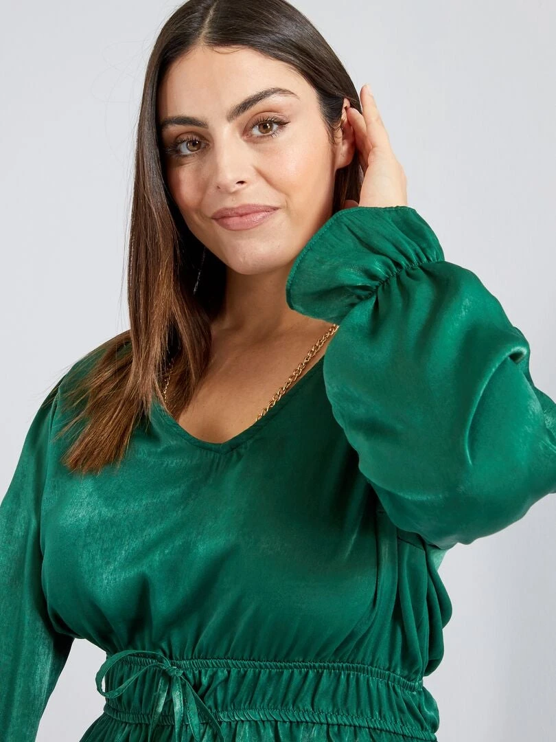 Vestido Corto Efecto Satinado - VERDE 8 Vestido Corto Efecto Satinado - VERDE - Imagen 6