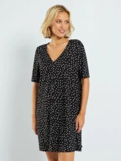 Vestido Corto Elástico Con Estampado - NEGRO -TrendyModa Ventas vestido corto elastico con estampado negro zk761 1 frb2