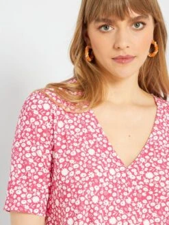 Vestido Corto Elástico Con Estampado - ROSA -TrendyModa Ventas vestido corto elastico con estampado rosa zk761 3 frb3