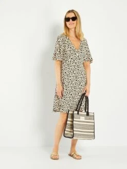 Vestido Corto Estampado - BLANCO