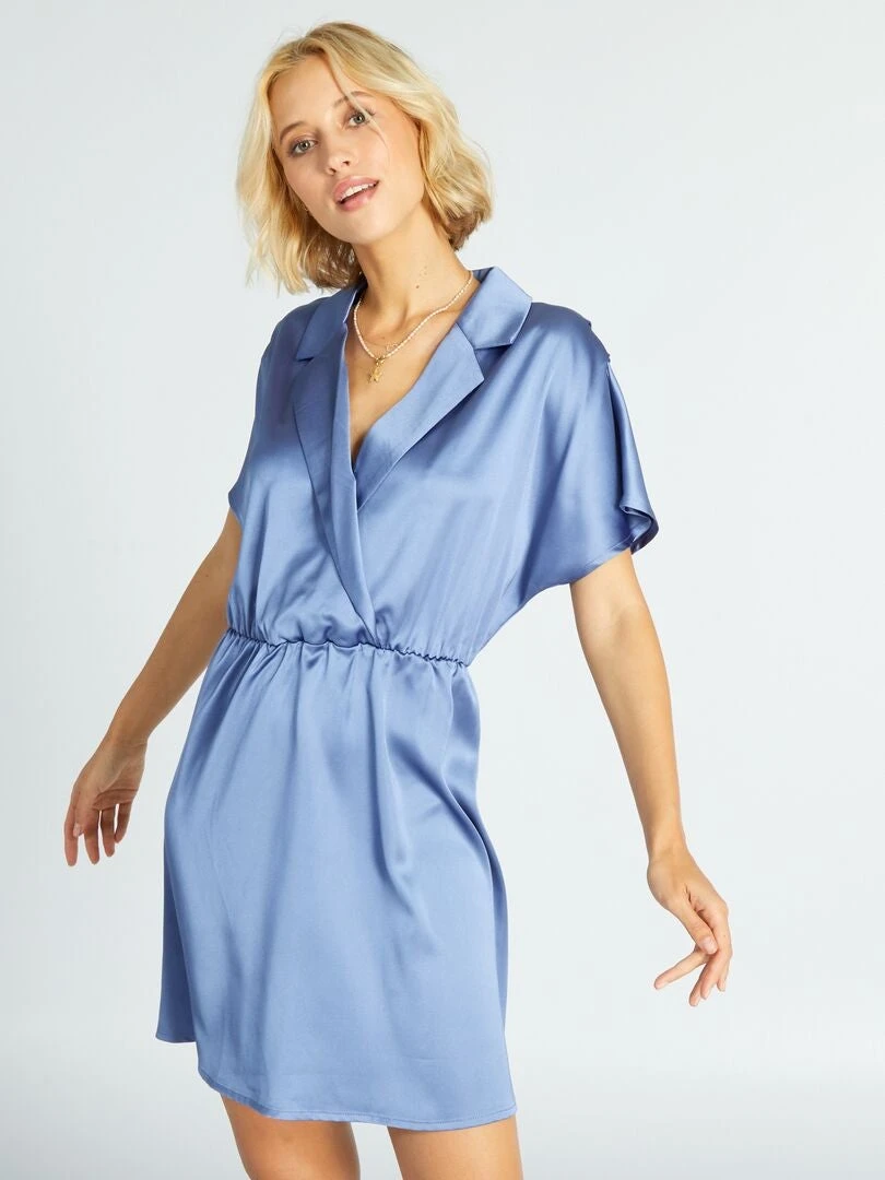 Vestido Corto Satinado - Azul Gris 3 Vestido Corto Satinado - Azul Gris