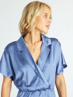 Vestido Corto Satinado - Azul Gris 9 Vestido Corto Satinado - Azul Gris -TrendyModa Ventas vestido corto satinado azul gris adz72 1 frb4