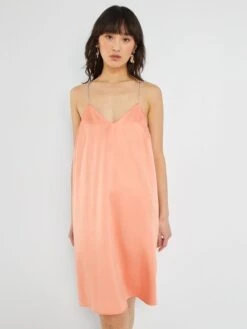Vestido Corto Satinado - NARANJA