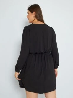 Vestido Corto Vaporoso Con Escote De Pico - Negro -TrendyModa Ventas vestido corto vaporoso con escote de pico negro zg800 1 frb3