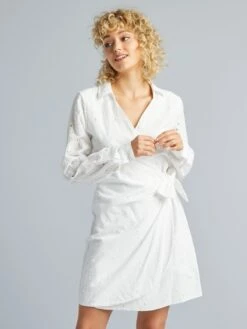 Vestido Cruzado Con Bordado Inglés - Blanco -TrendyModa Ventas vestido cruzado con bordado ingles blanco axz55 2 frb5