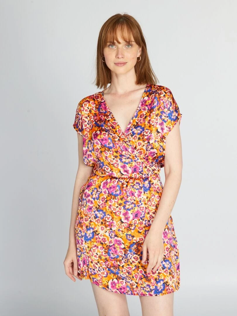 Vestido Cruzado De Flores - NARANJA 3 Vestido Cruzado De Flores - NARANJA