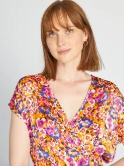 Vestido Cruzado De Flores - NARANJA 9 Vestido Cruzado De Flores - NARANJA -TrendyModa Ventas vestido cruzado de flores naranja atn93 1 frb4