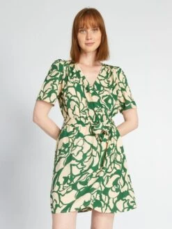 Vestido Cruzado De Manga Corta - BEIGE -TrendyModa Ventas vestido cruzado de manga corta beige atu40 1 frb3