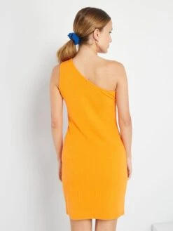 Vestido De Canalé Asimétrico - Naranja -TrendyModa Ventas vestido de canale asimetrico naranja awi89 1 frb3