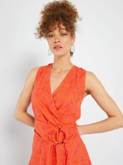 Vestido De Estilo Cruzado De Lino - ROSA -TrendyModa Ventas vestido de estilo cruzado de lino rosa aea27 1 frb3