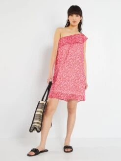 Vestido De Flores Con Hombros Descubiertos - ROSA