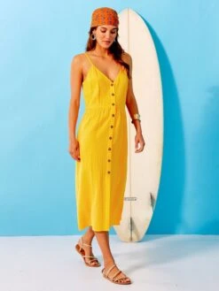 Vestido De Gasa De Algodón - AMARILLO -TrendyModa Ventas vestido de gasa de algodon amarillo zq815 2 frb2