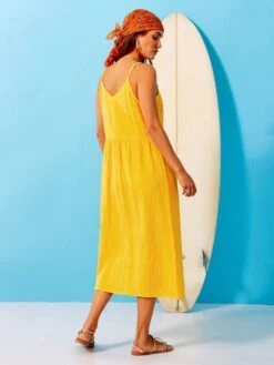 Vestido De Gasa De Algodón - AMARILLO -TrendyModa Ventas vestido de gasa de algodon amarillo zq815 2 frb3