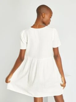 Vestido De Gasa De Algodón - BLANCO 8 Vestido De Gasa De Algodón - BLANCO -TrendyModa Ventas vestido de gasa de algodon blanco abz64 1 frb3