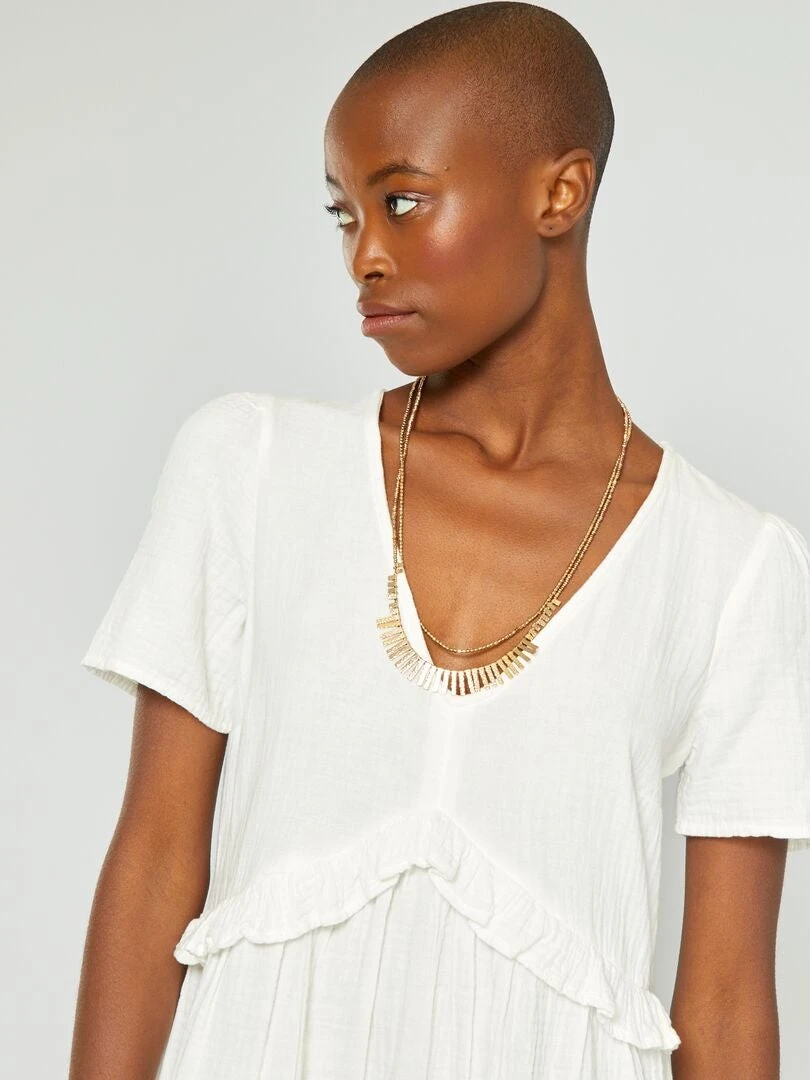 Vestido De Gasa De Algodón - BLANCO 6 Vestido De Gasa De Algodón - BLANCO - Imagen 4