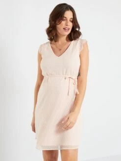 Vestido De Gasa De Plumeti Premamá - ROSA -TrendyModa Ventas vestido de gasa de plumeti premama rosa zr597 3 frb4
