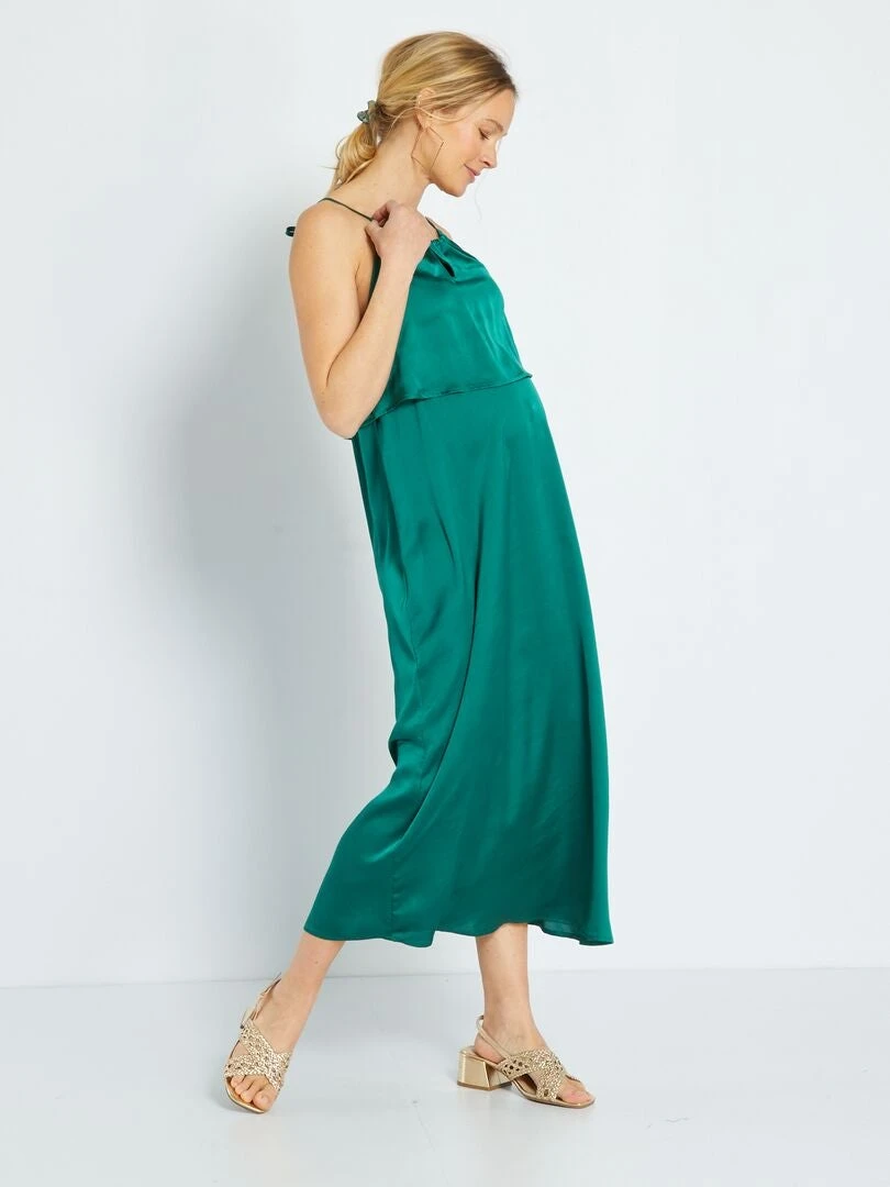 Vestido De Lino Premamá - VERDE 3 Vestido De Lino Premamá - VERDE