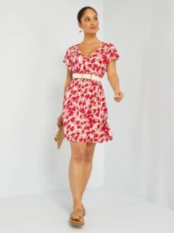 Vestido De Manga Corta Con Estampado 'JDY' - ROSA -TrendyModa Ventas vestido de manga corta con estampado jdy rosa aik45 1 frb2