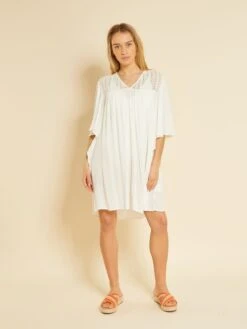 Vestido De Playa Vaporoso - Blanco -TrendyModa Ventas vestido de playa vaporoso blanco zs090 3 frb3