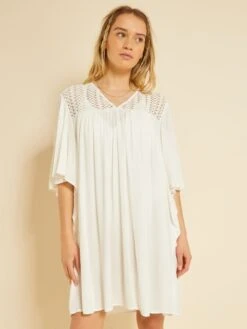 Vestido De Playa Vaporoso - Blanco -TrendyModa Ventas vestido de playa vaporoso blanco zs090 3 frb5