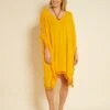 Vestido De Playa Vaporoso Con Pompones - AMARILLO -TrendyModa Ventas vestido de playa vaporoso con pompones amarillo zs036 2 frb1