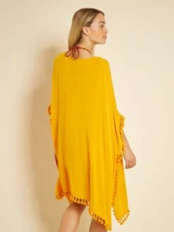 Vestido De Playa Vaporoso Con Pompones - AMARILLO -TrendyModa Ventas vestido de playa vaporoso con pompones amarillo zs036 2 frb3