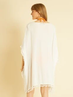 Vestido De Playa Vaporoso Con Pompones - Blanco -TrendyModa Ventas vestido de playa vaporoso con pompones blanco zs036 1 frb3