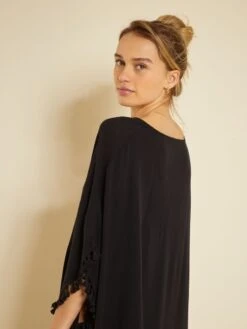 Vestido De Playa Vaporoso Con Pompones - Negro -TrendyModa Ventas vestido de playa vaporoso con pompones negro zs036 3 frb5