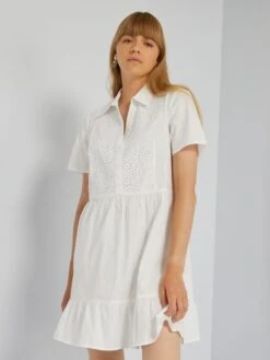 Vestido De Popelina Con Bordados - Blanco