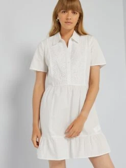 Vestido De Popelina Con Bordados - Blanco -TrendyModa Ventas vestido de popelina con bordados blanco arr96 1 frb4