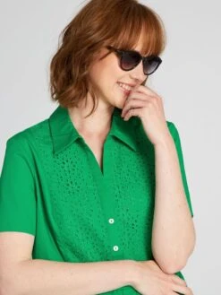 Vestido De Popelina Con Bordados - Verde Flúor -TrendyModa Ventas vestido de popelina con bordados verde fluor arr96 2 frb3