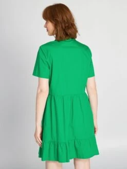 Vestido De Popelina Con Bordados - Verde Flúor -TrendyModa Ventas vestido de popelina con bordados verde fluor arr96 2 frb4