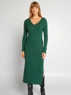Vestido De Punto De Canalé - Verde -TrendyModa Ventas vestido de punto de canale verde adz79 2 frb2