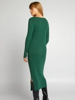 Vestido De Punto De Canalé - Verde -TrendyModa Ventas vestido de punto de canale verde adz79 2 frb3