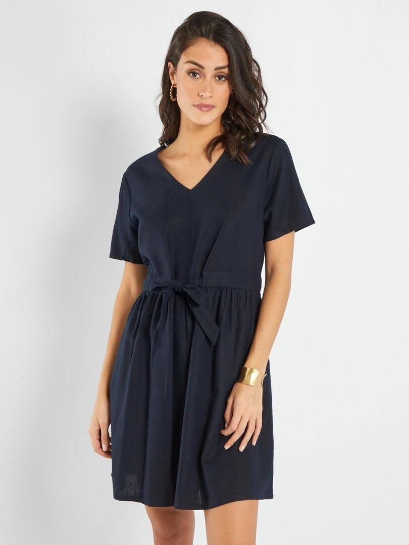 Vestido Entallado De Lino 'JDY' - AZUL 4 Vestido Entallado De Lino 'JDY' - AZUL - Imagen 2