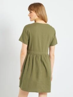 Vestido Entallado De Lino 'JDY' - KAKI -TrendyModa Ventas vestido entallado de lino jdy kaki abv74 3 frb3