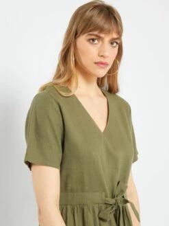 Vestido Entallado De Lino 'JDY' - KAKI -TrendyModa Ventas vestido entallado de lino jdy kaki abv74 3 frb4