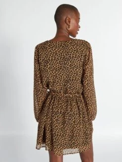 Vestido Estampado Con Cinturón Anudable - Beige 9 Vestido Estampado Con Cinturón Anudable - Beige -TrendyModa Ventas vestido estampado con cinturon anudable beige adz80 4 frb3