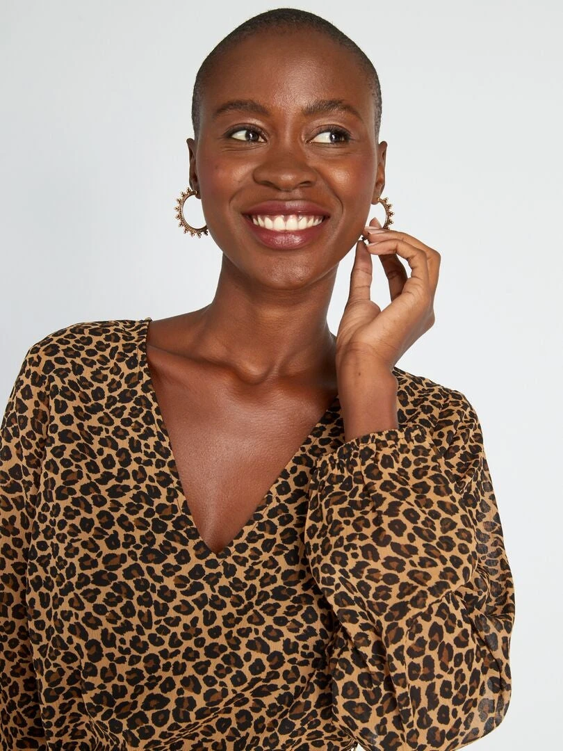 Vestido Estampado Con Cinturón Anudable - Beige 6 Vestido Estampado Con Cinturón Anudable - Beige - Imagen 4