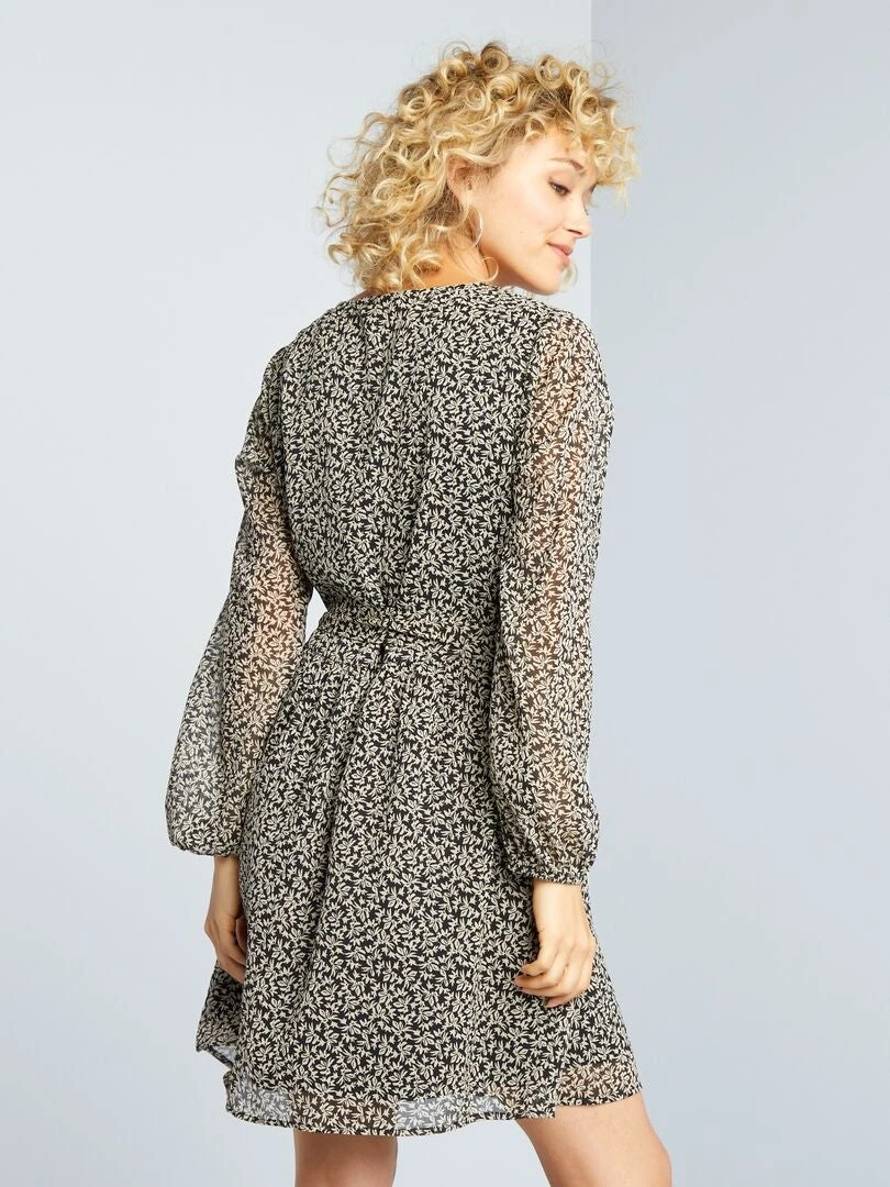 Vestido Estampado Con Cinturón Anudable - Negro 5 Vestido Estampado Con Cinturón Anudable - Negro - Imagen 3