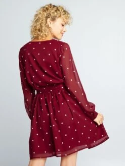 Vestido Estampado Con Cinturón Anudable - Rojo -TrendyModa Ventas vestido estampado con cinturon anudable rojo adz80 5 frb3