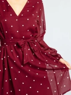 Vestido Estampado Con Cinturón Anudable - Rojo -TrendyModa Ventas vestido estampado con cinturon anudable rojo adz80 5 frb4