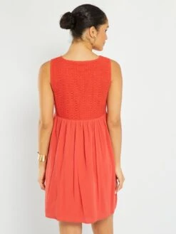 Vestido Evasé De Crepé Y Ganchillo - Rojo Frambuesa -TrendyModa Ventas vestido evase de crepe y ganchillo rojo frambuesa act12 2 frb3